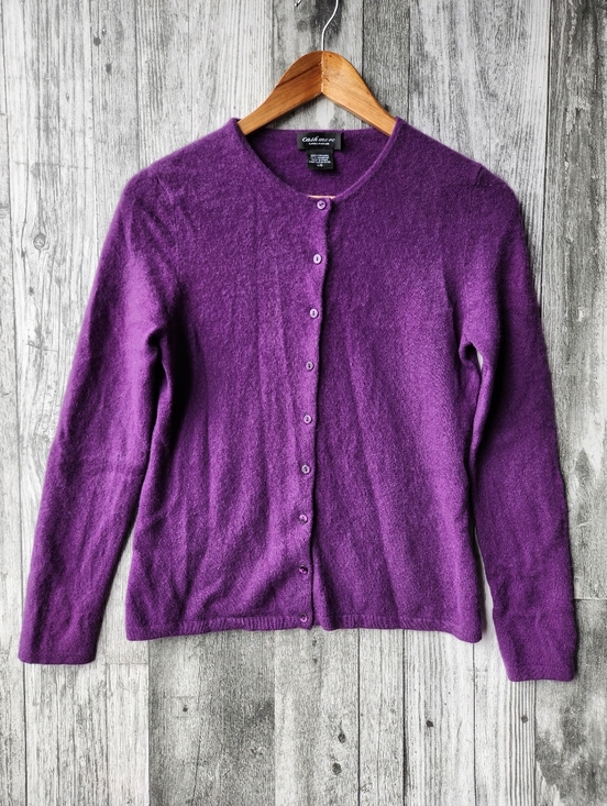 Lord & Taylor Sweaters - Lord & Taylor Purple Crewneck Cardigan Sweater 100% Cashmere Large